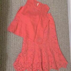 Vintage Coral Linen 2-piece Eyelet Tank Midi Skirt & Tank Set